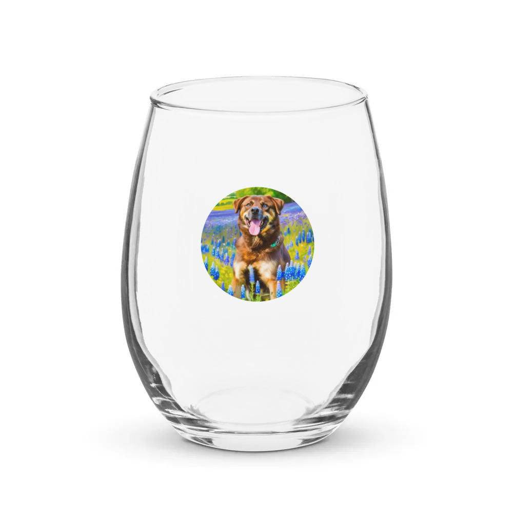 PugMug Custom Blue Stemless Wine Glass