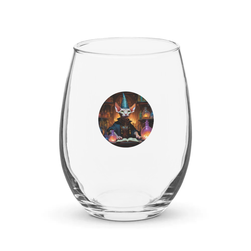 PugMug Custom Tabby Sphynx Cat Stemless Wine Glass