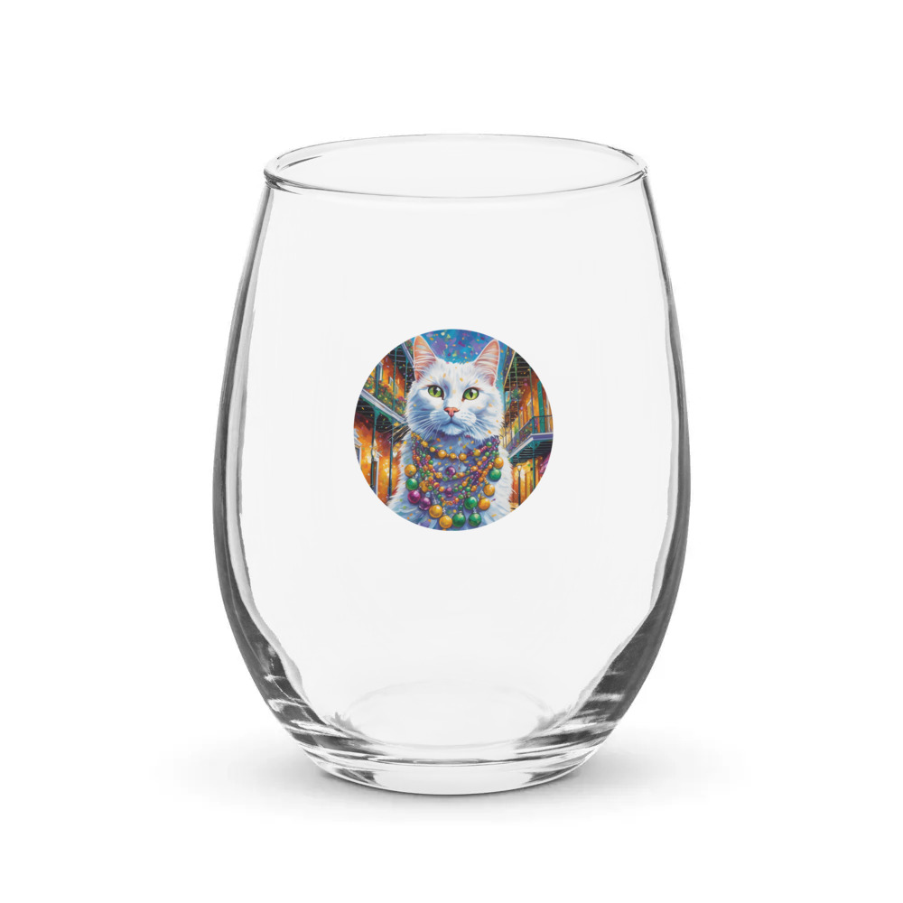 PugMug Custom White Companion Cat Stemless Wine Glass