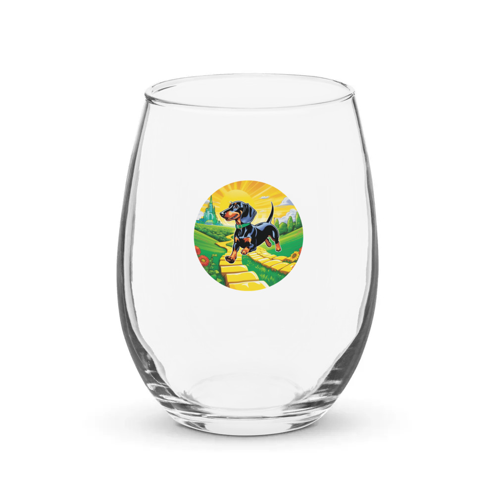 PugMug Custom Black Dachshund Stemless Wine Glass