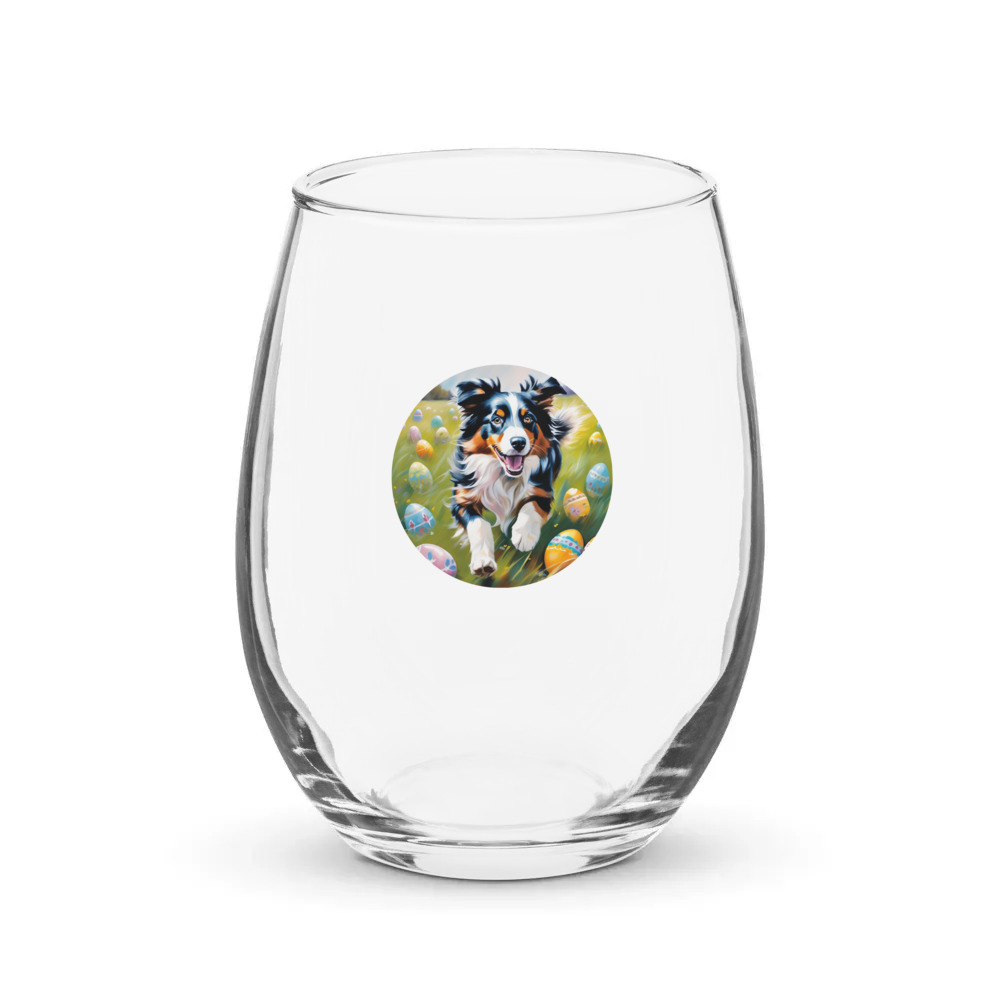 PugMug Custom Australian Shepherd Dog Stemless Wine Glass