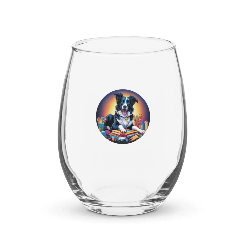 PugMug Custom Border Collie Stemless Wine Glass