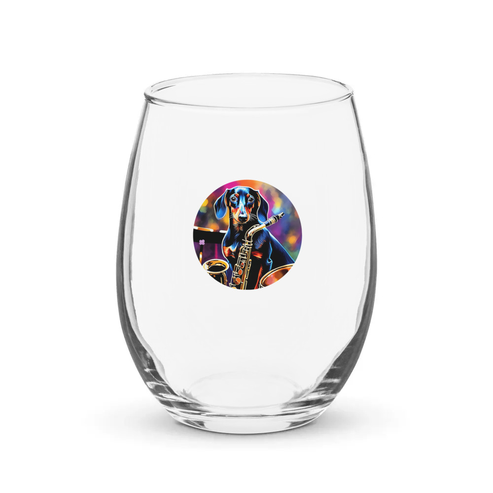 PugMug Custom Black Dachshund Stemless Wine Glass