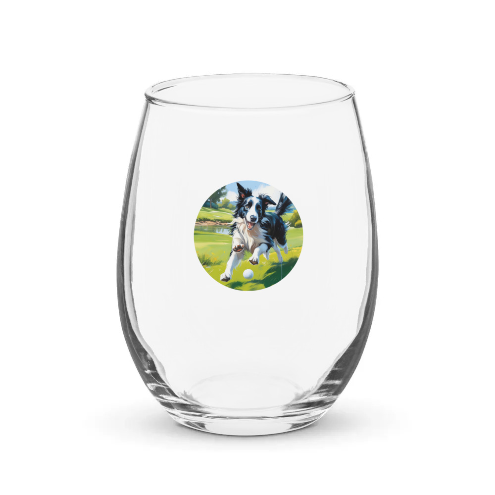 PugMug Custom Border Collie Stemless Wine Glass