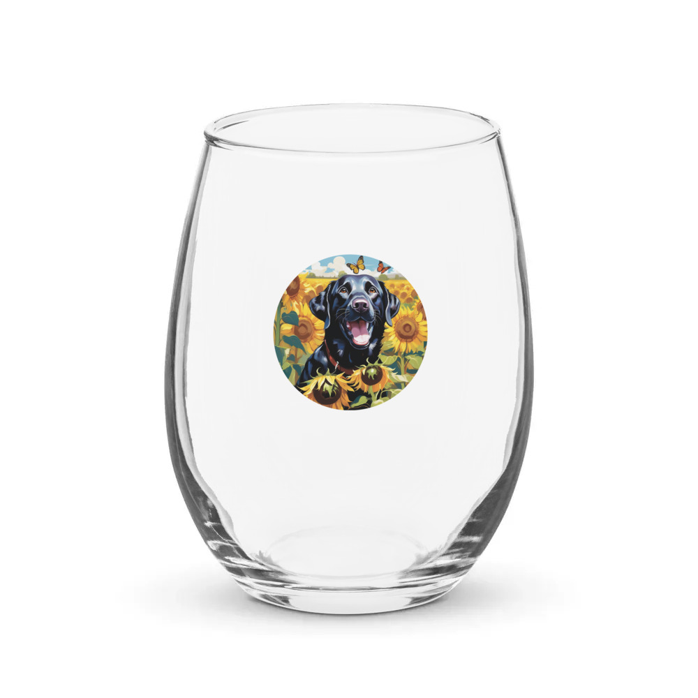 PugMug Custom Black Labrador Retriever Stemless Wine Glass