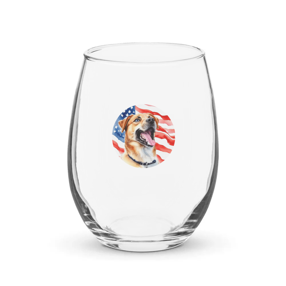 PugMug Custom Blue Stemless Wine Glass