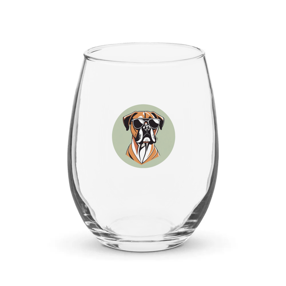 PugMug Custom Boxer Dog Stemless Wine Glass