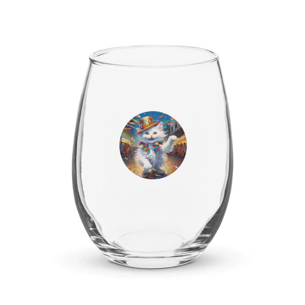 PugMug Custom White Companion Cat Stemless Wine Glass