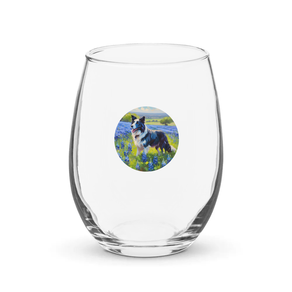 PugMug Custom Border Collie Stemless Wine Glass