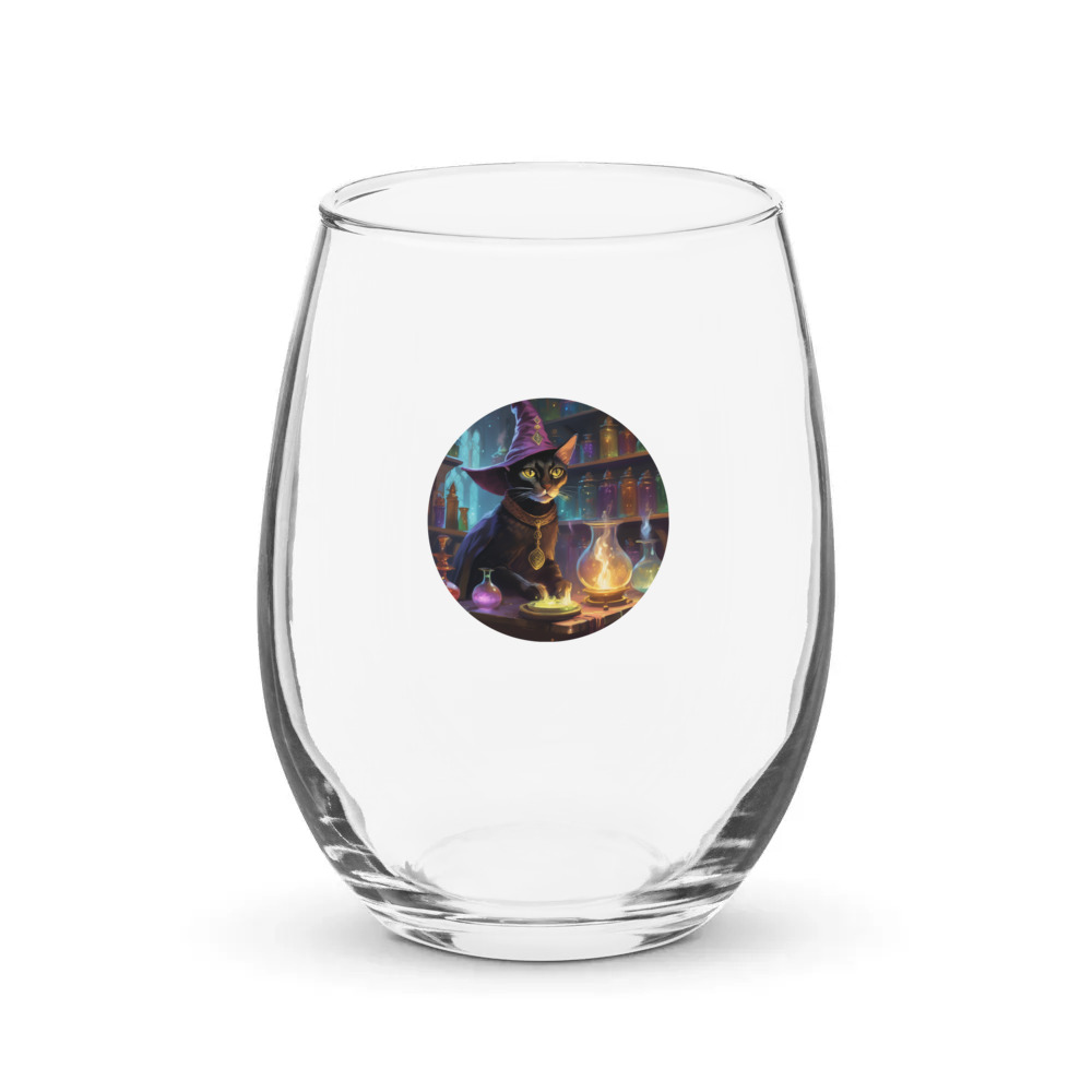 PugMug Custom Black Abyssinian Cat Stemless Wine Glass