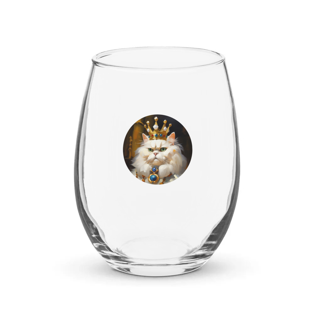 PugMug Custom White Persian Cat Stemless Wine Glass