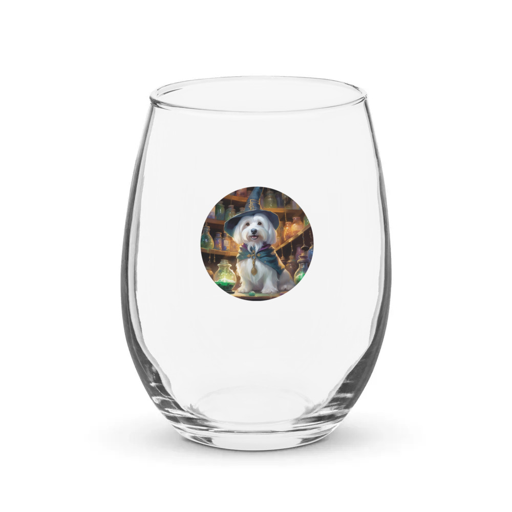 PugMug Custom White Havanese Dog Stemless Wine Glass
