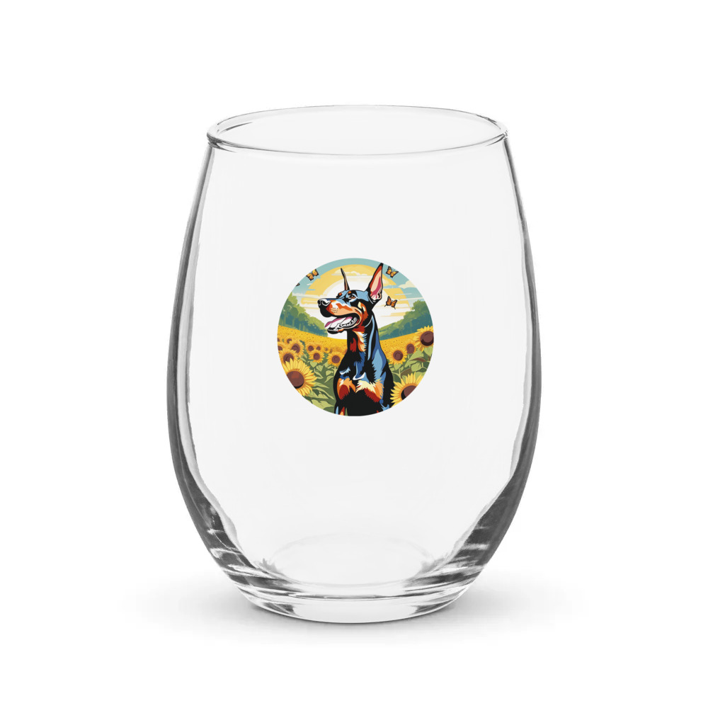 PugMug Custom Doberman Pinscher Stemless Wine Glass