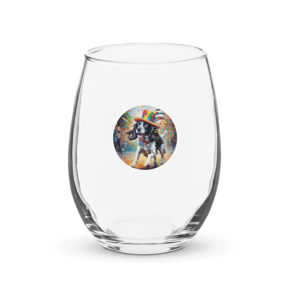 PugMug Custom English Springer Spaniel Stemless Wine Glass