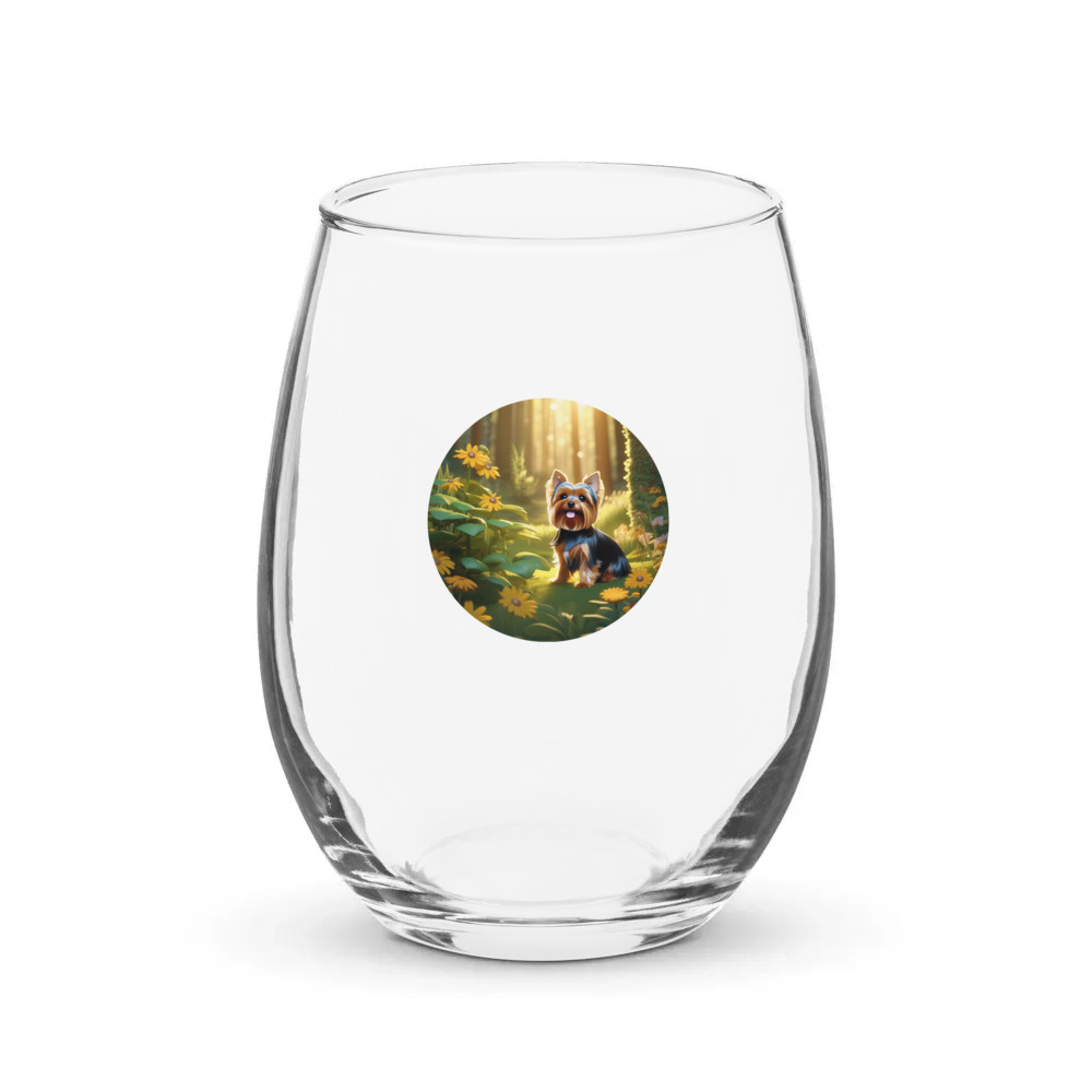 PugMug Custom Yorkshire Terrier Stemless Wine Glass