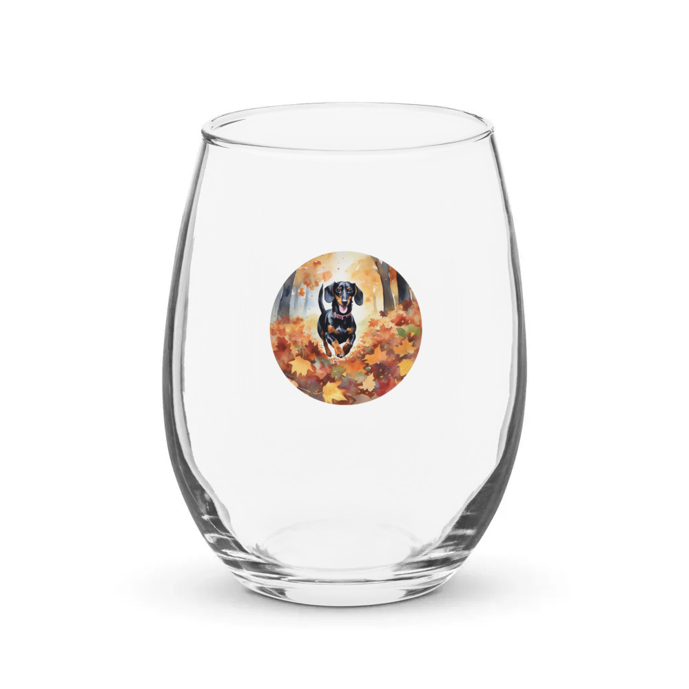 PugMug Custom Black Dachshund Stemless Wine Glass