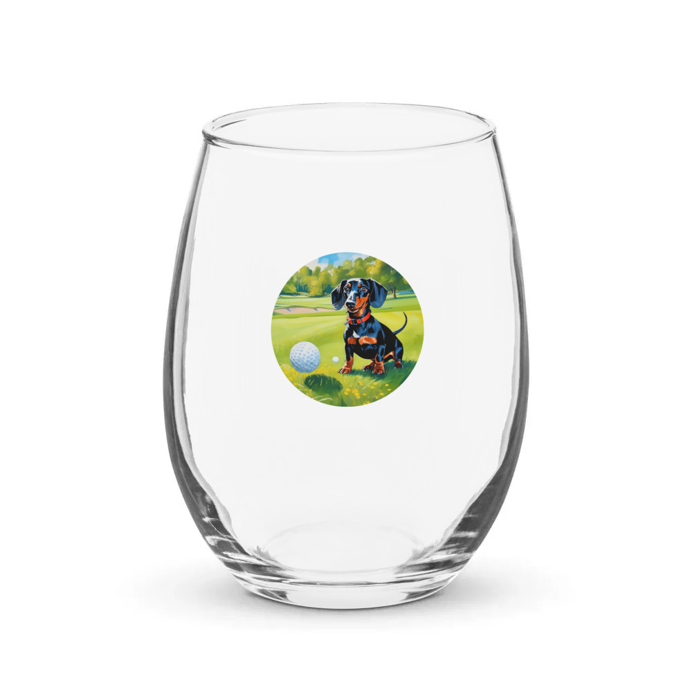 PugMug Custom Black Dachshund Stemless Wine Glass