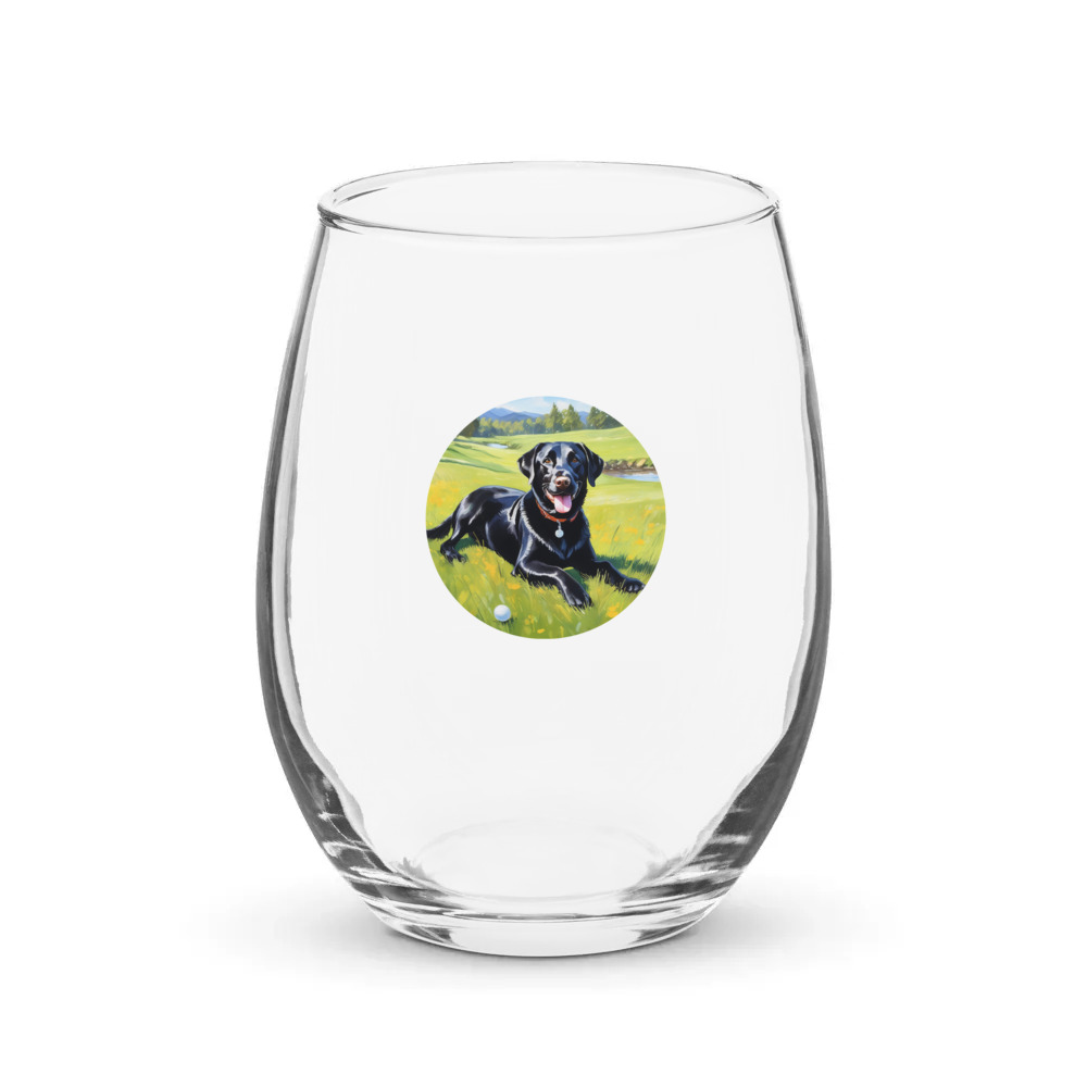 PugMug Custom Black Labrador Retriever Stemless Wine Glass