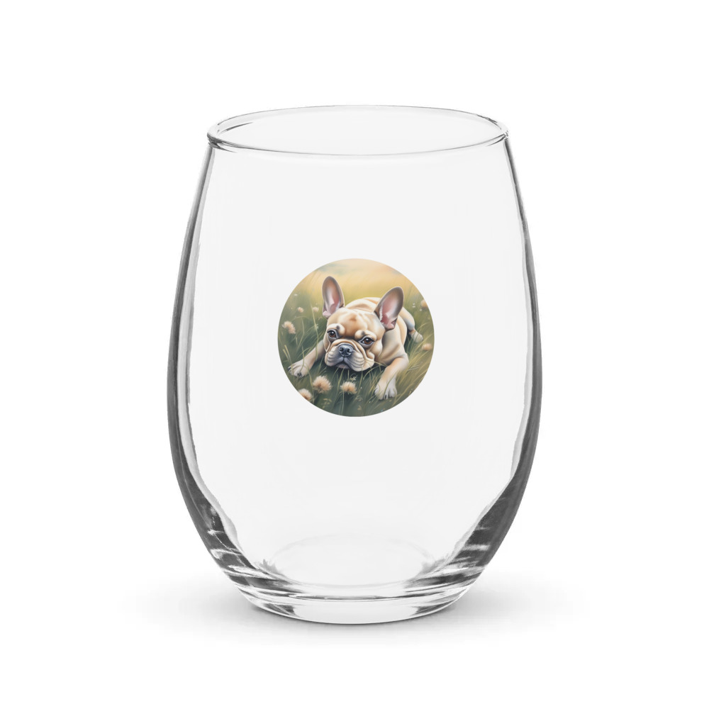PugMug Custom Tan French Bulldog Stemless Wine Glass