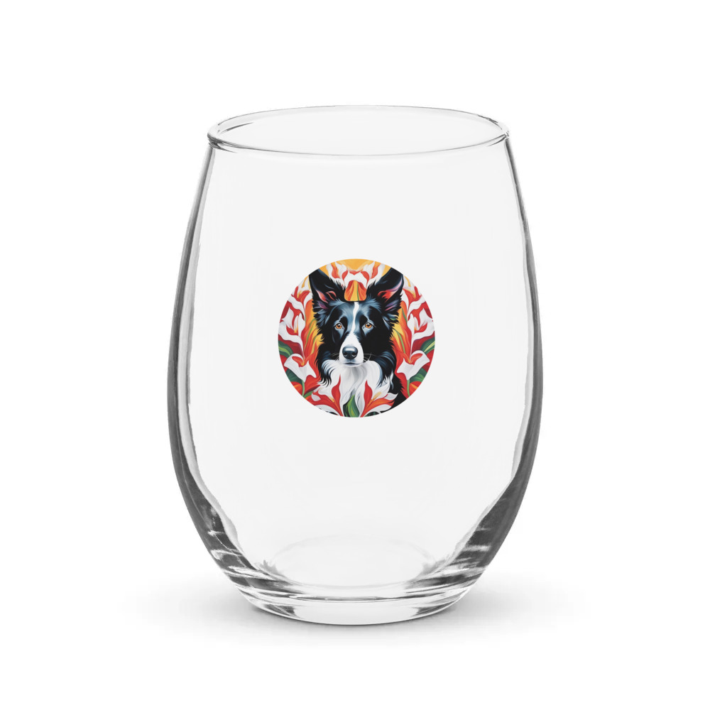 PugMug Custom Border Collie Stemless Wine Glass