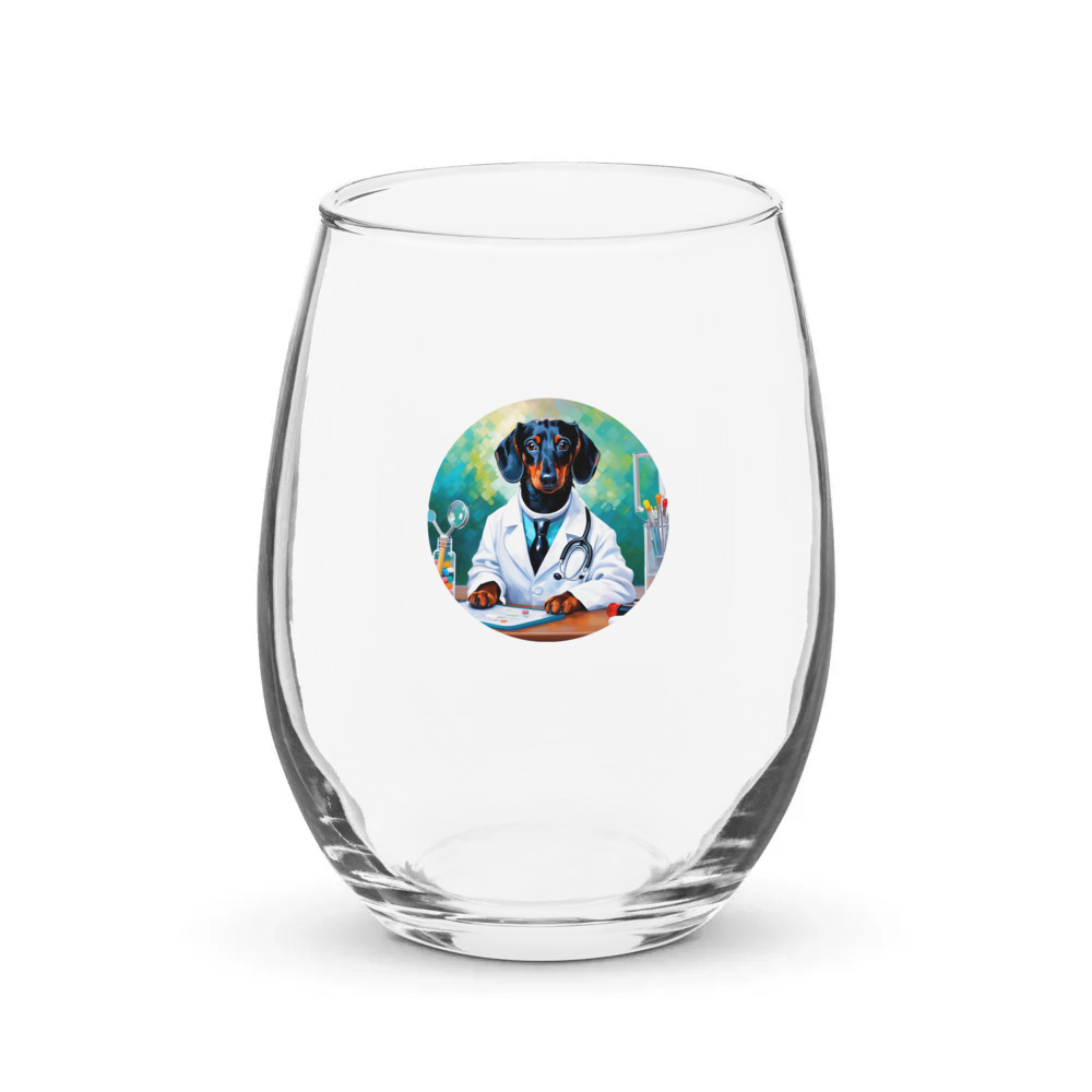 PugMug Custom Black Dachshund Stemless Wine Glass