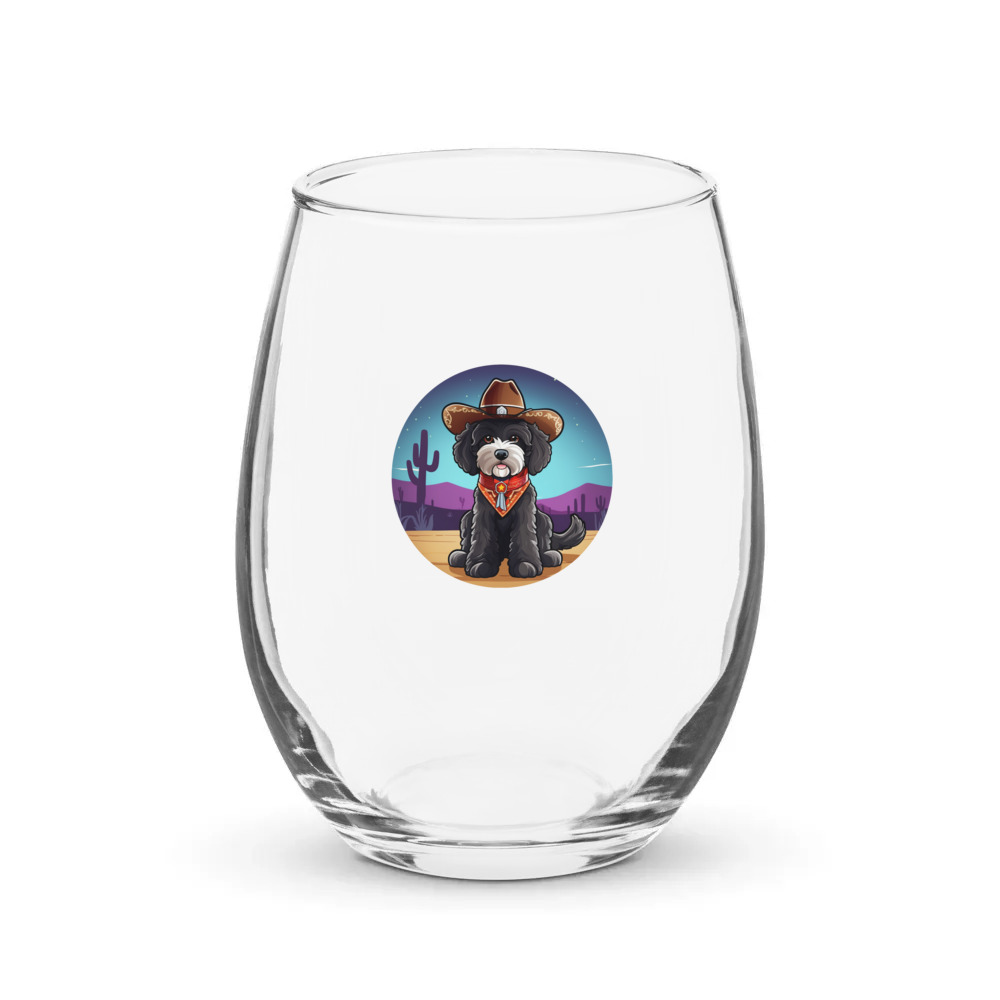 PugMug Custom Portuguese Water Dog Stemless Wine Glass