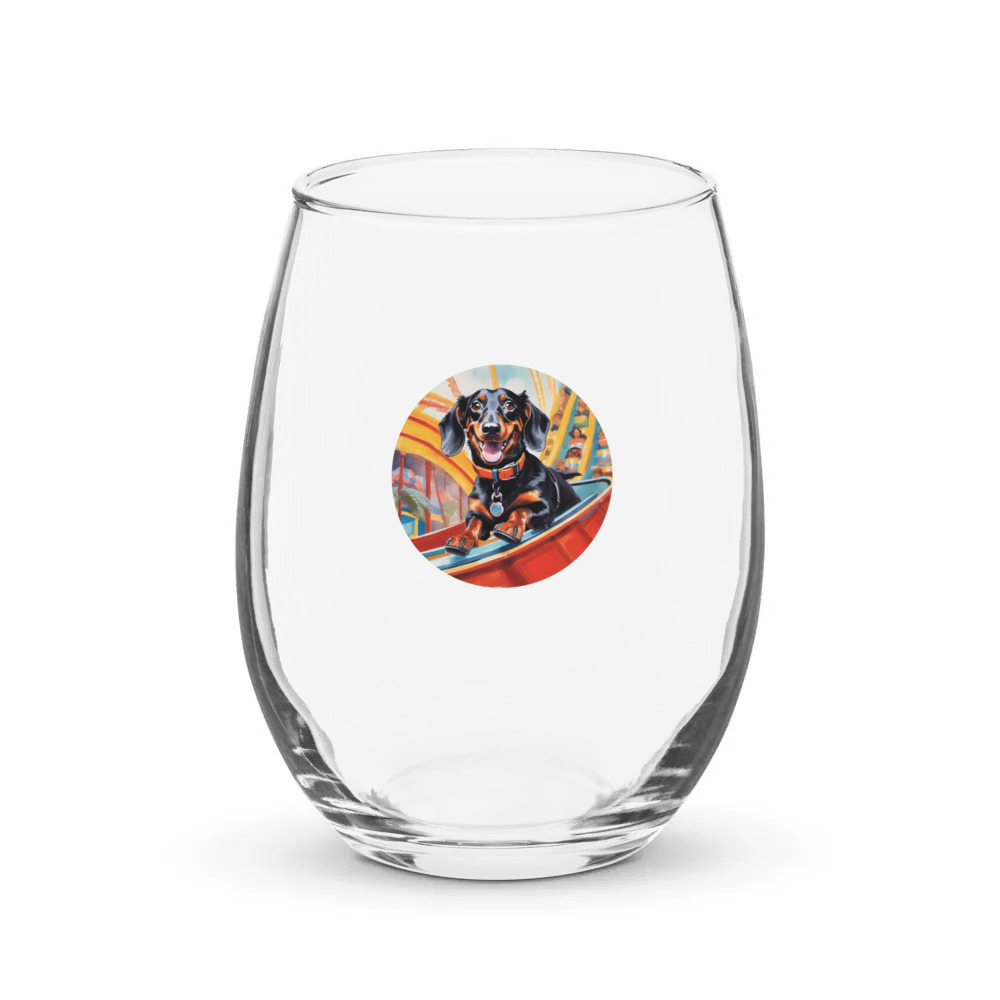 PugMug Custom Black Dachshund Stemless Wine Glass