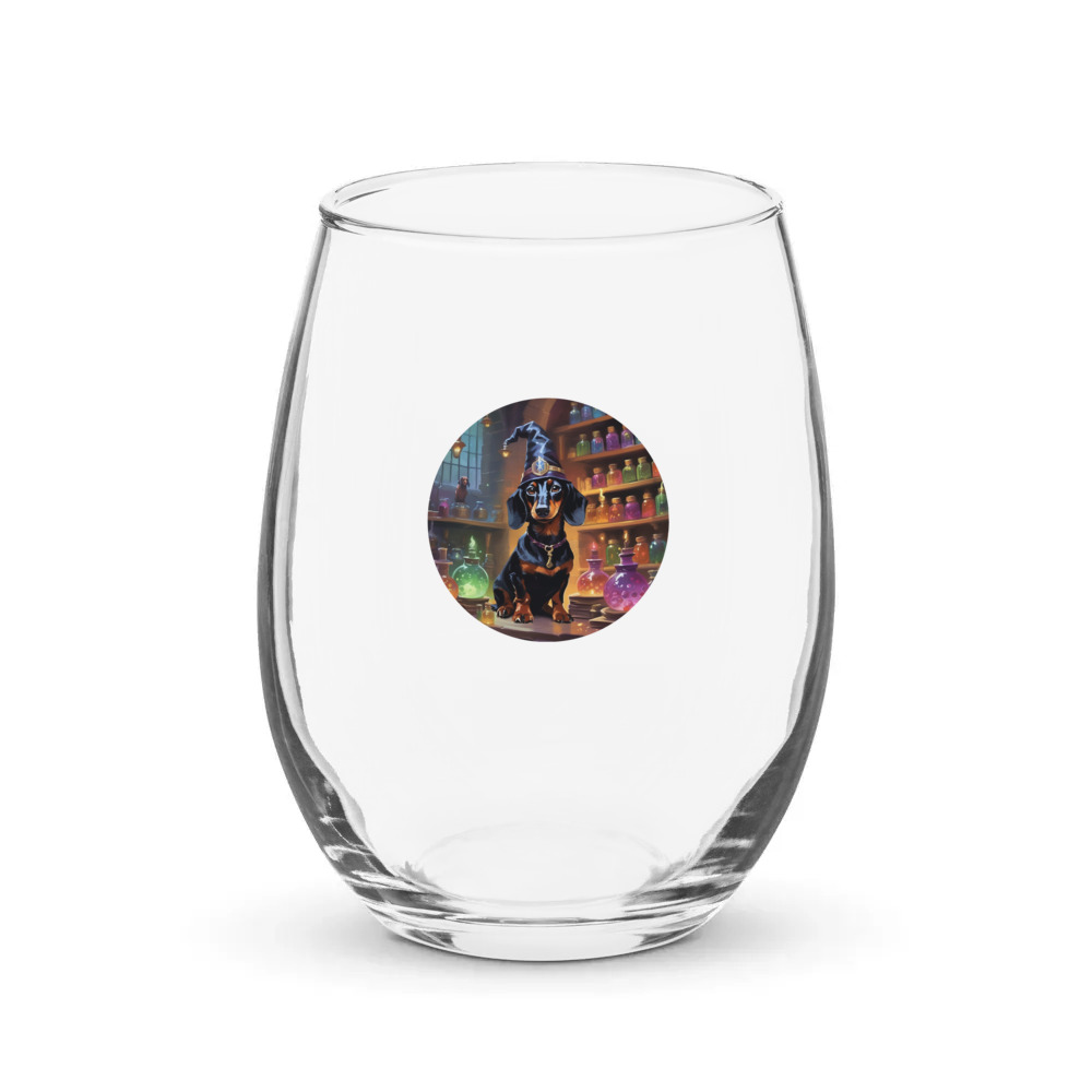 PugMug Custom Black Dachshund Stemless Wine Glass