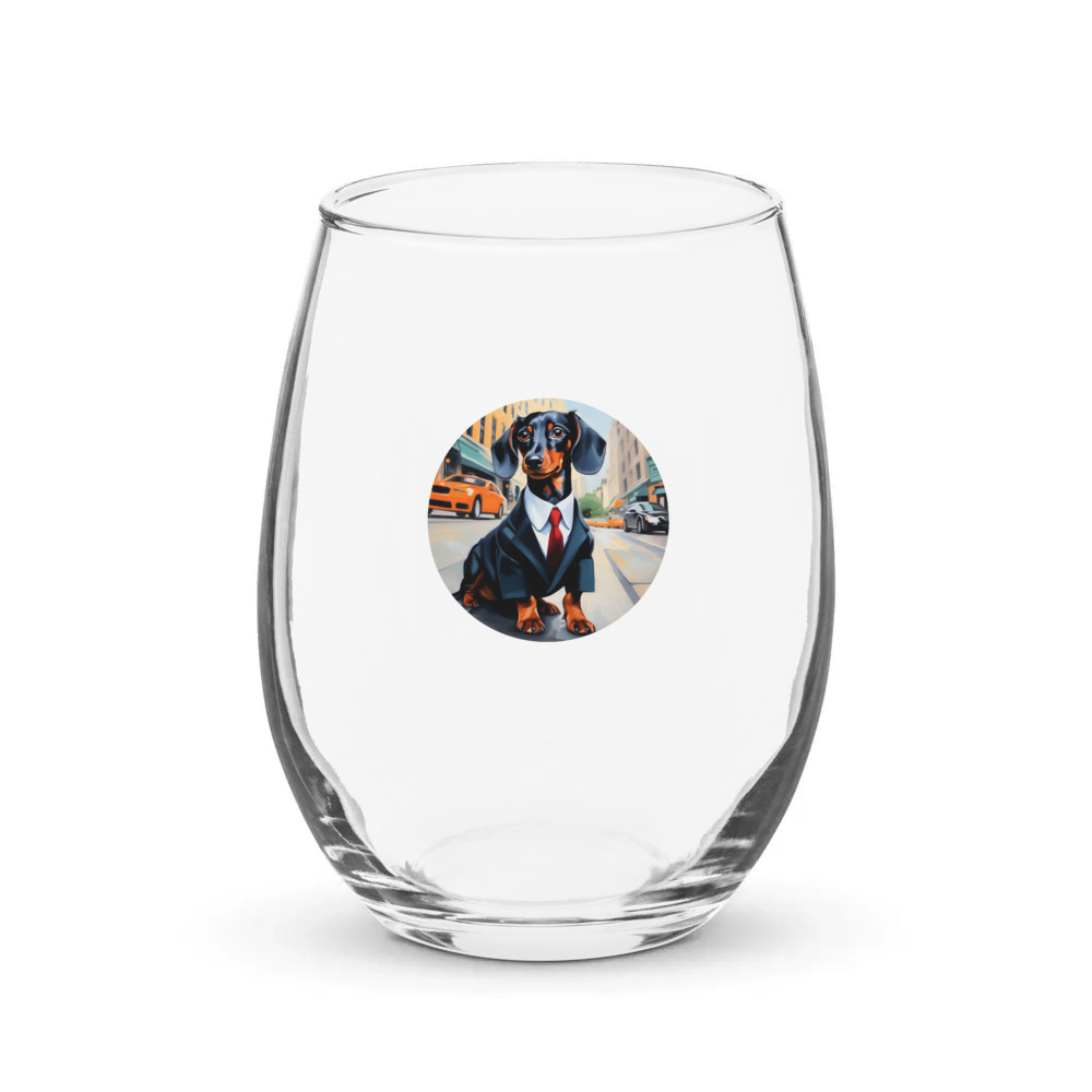 PugMug Custom Black Dachshund Stemless Wine Glass