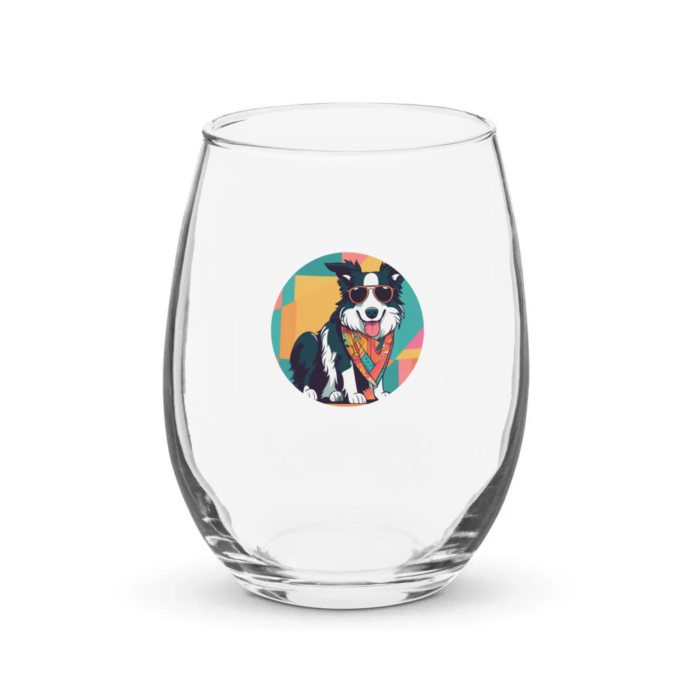 PugMug Custom Border Collie Stemless Wine Glass