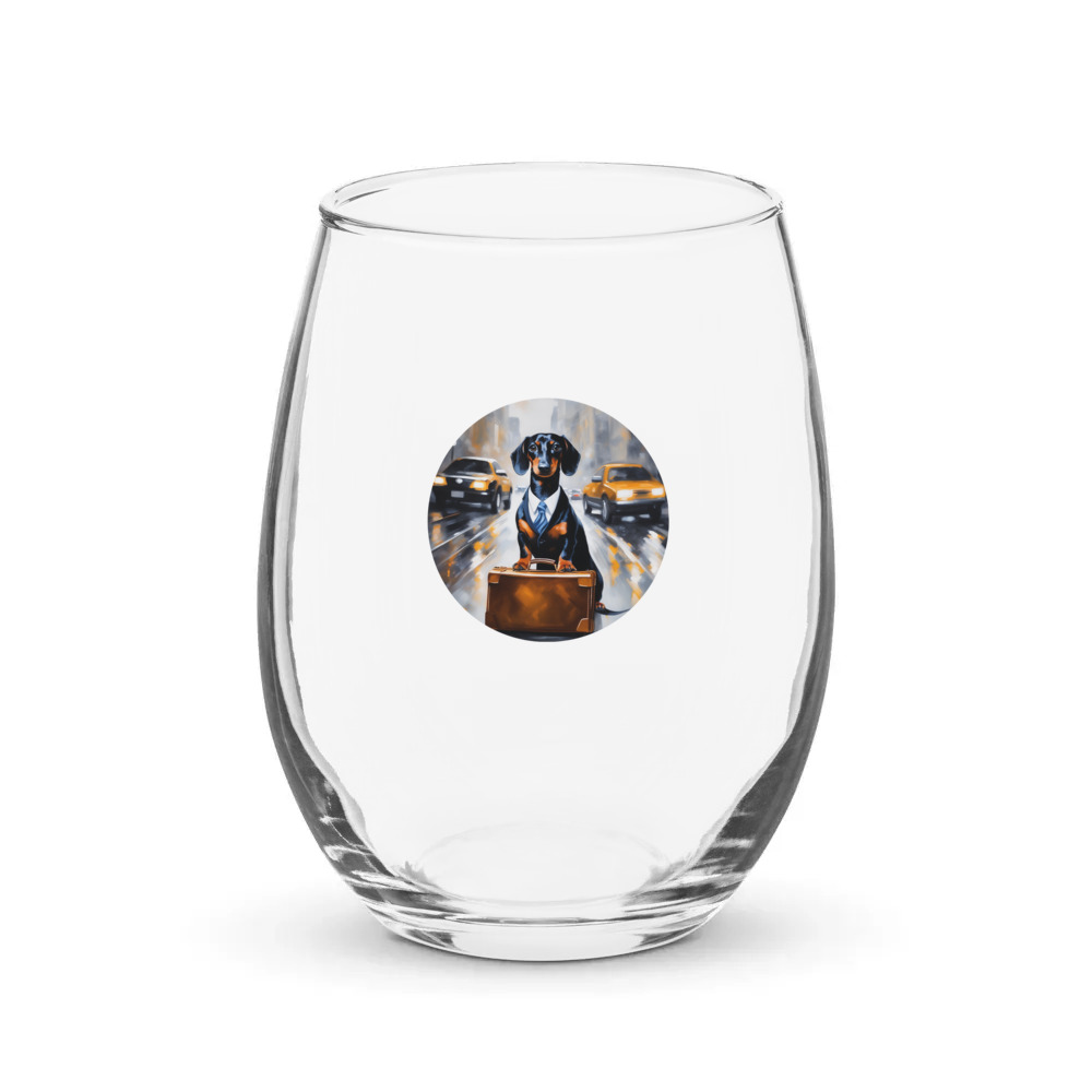 PugMug Custom Black Dachshund Stemless Wine Glass