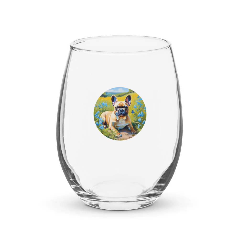 PugMug Custom Tan French Bulldog Stemless Wine Glass