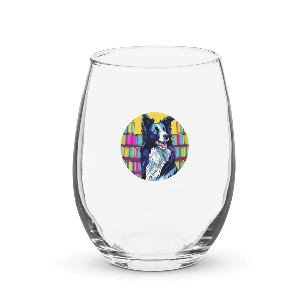 PugMug Custom Border Collie Stemless Wine Glass