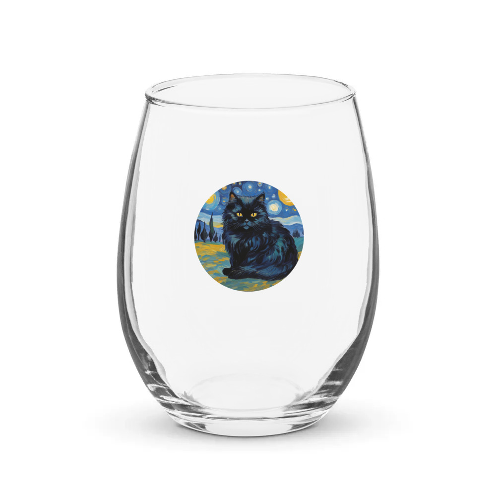 PugMug Custom Black Persian Cat Stemless Wine Glass