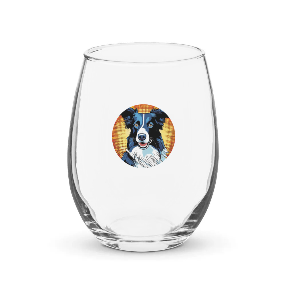 PugMug Custom Border Collie Stemless Wine Glass