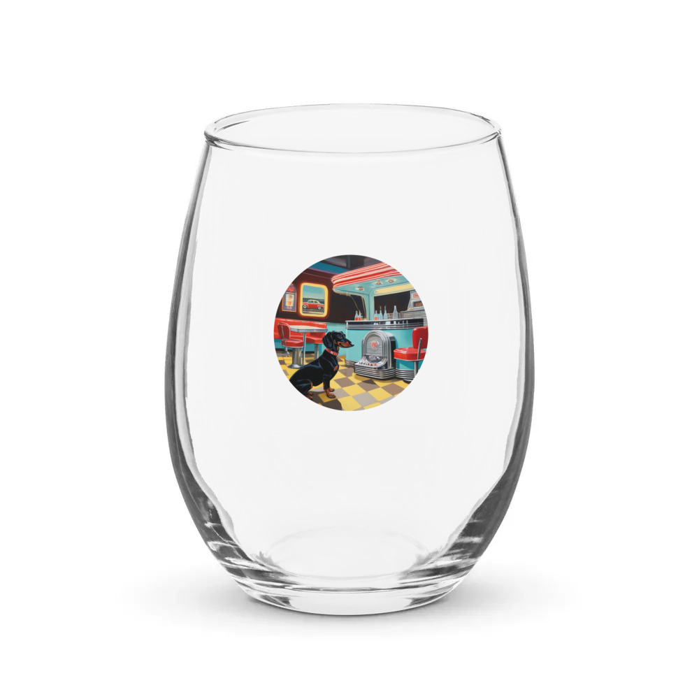 PugMug Custom Black Dachshund Stemless Wine Glass