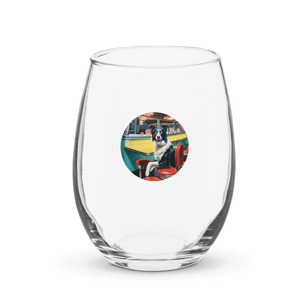 PugMug Custom Border Collie Stemless Wine Glass