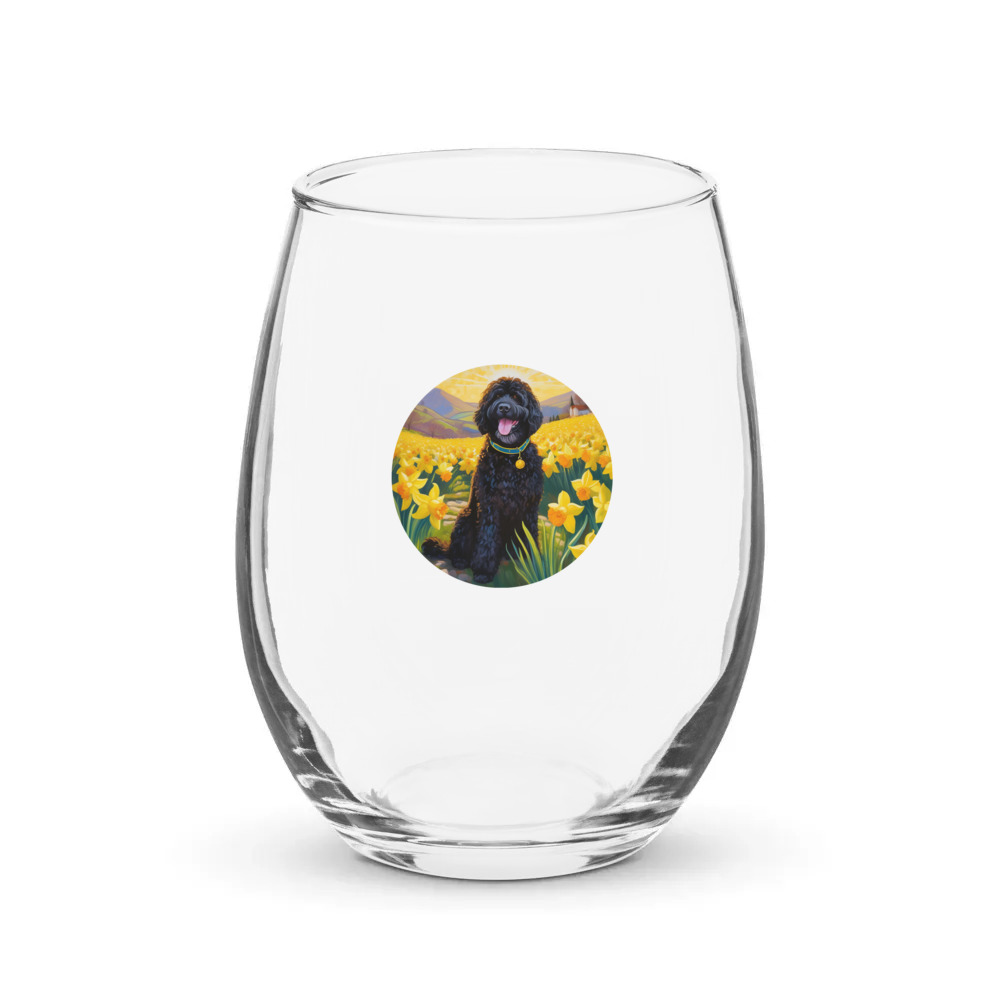 PugMug Custom Portuguese Water Dog Stemless Wine Glass