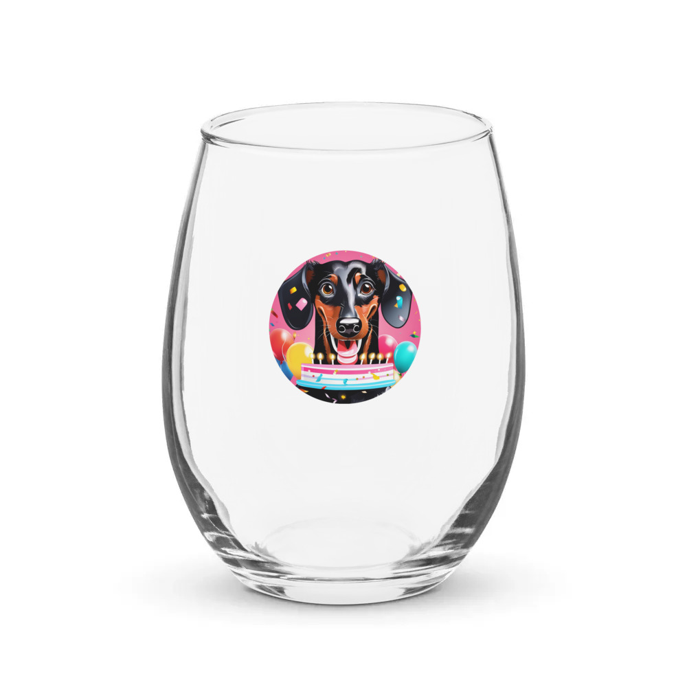 PugMug Custom Black Dachshund Stemless Wine Glass