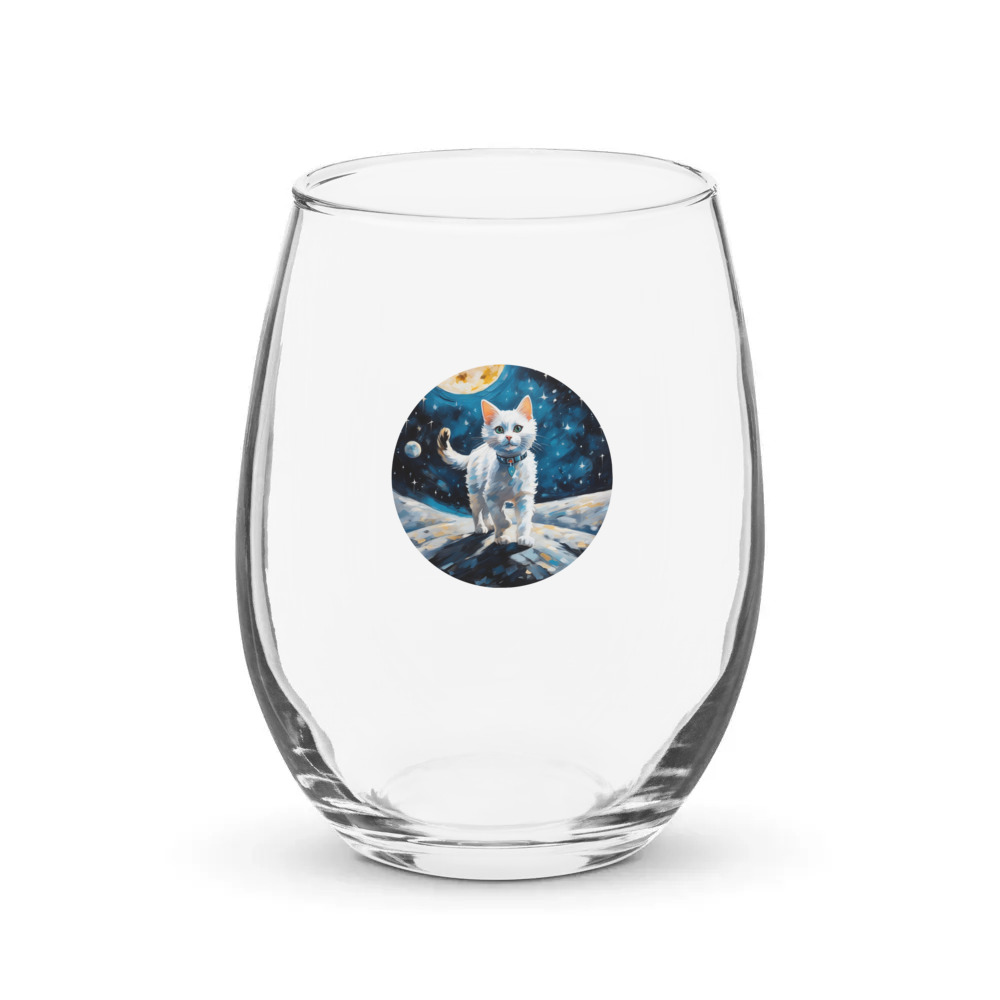 PugMug Custom White Companion Cat Stemless Wine Glass