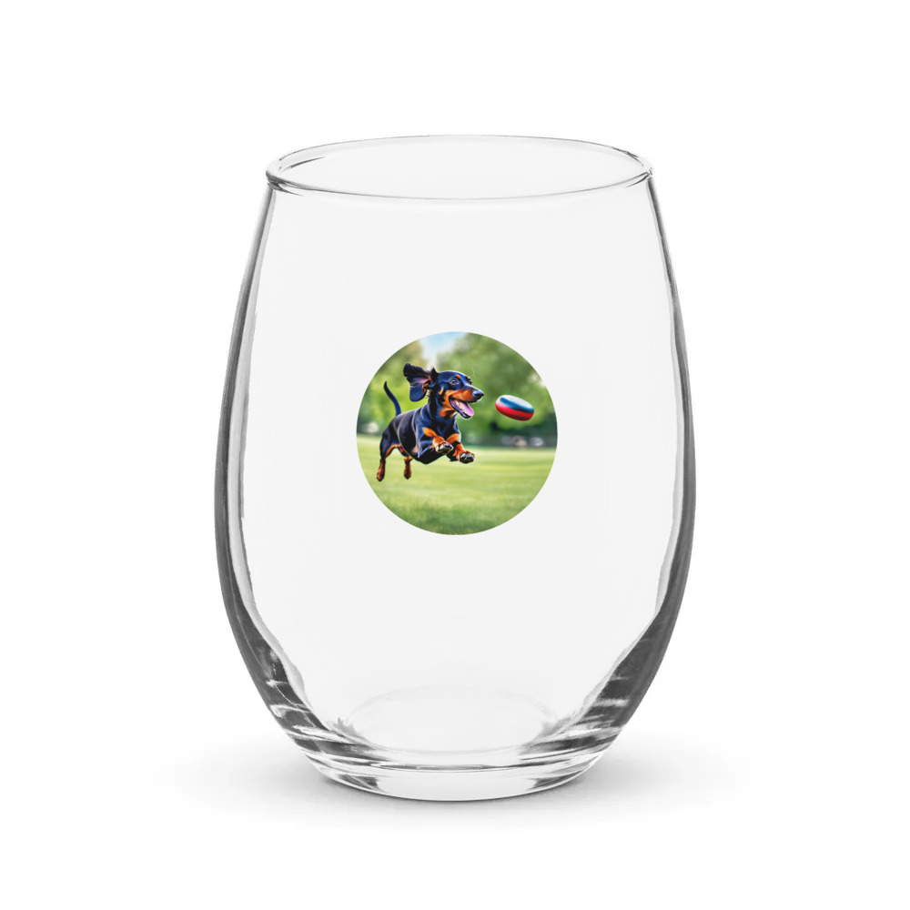 PugMug Custom Black Dachshund Stemless Wine Glass