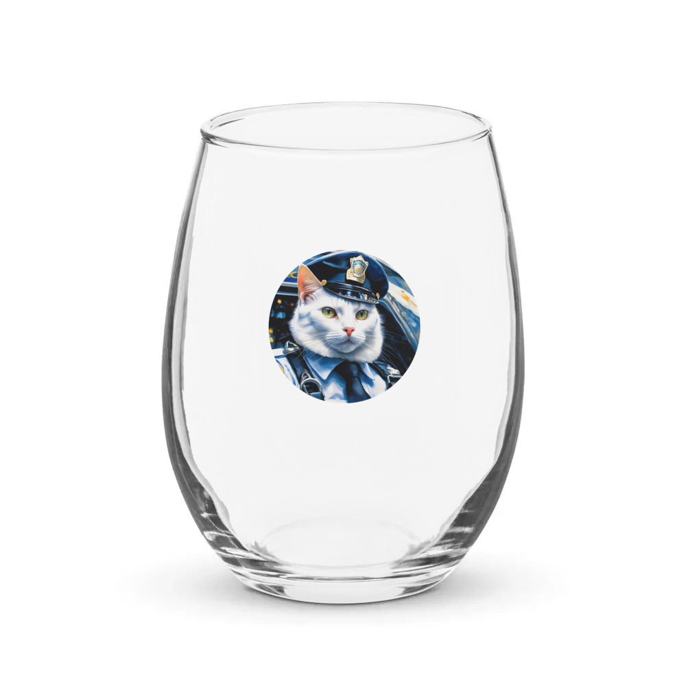 PugMug Custom White Companion Cat Stemless Wine Glass