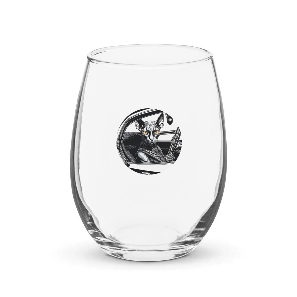 PugMug Custom Black Sphynx Cat Stemless Wine Glass