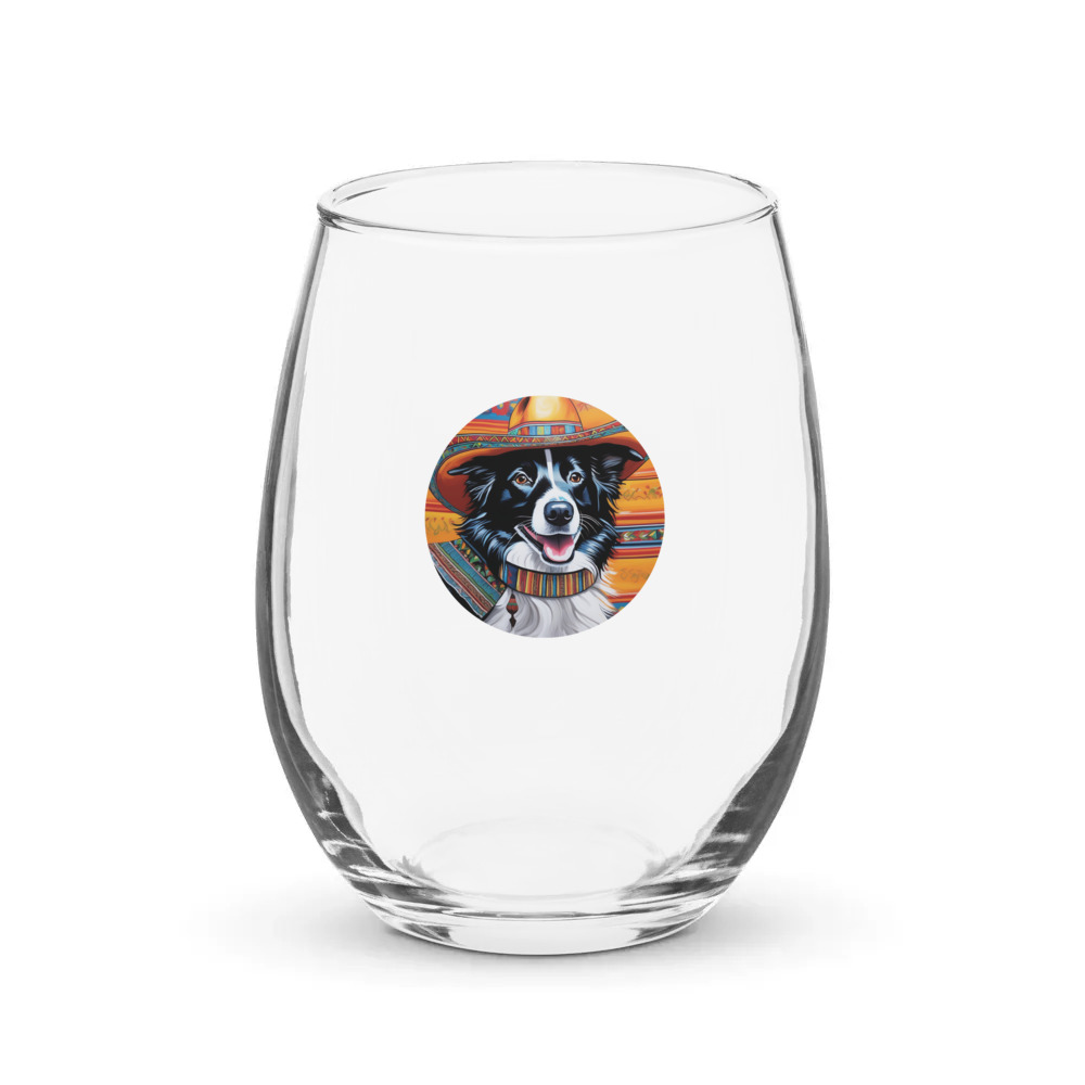PugMug Custom Border Collie Stemless Wine Glass
