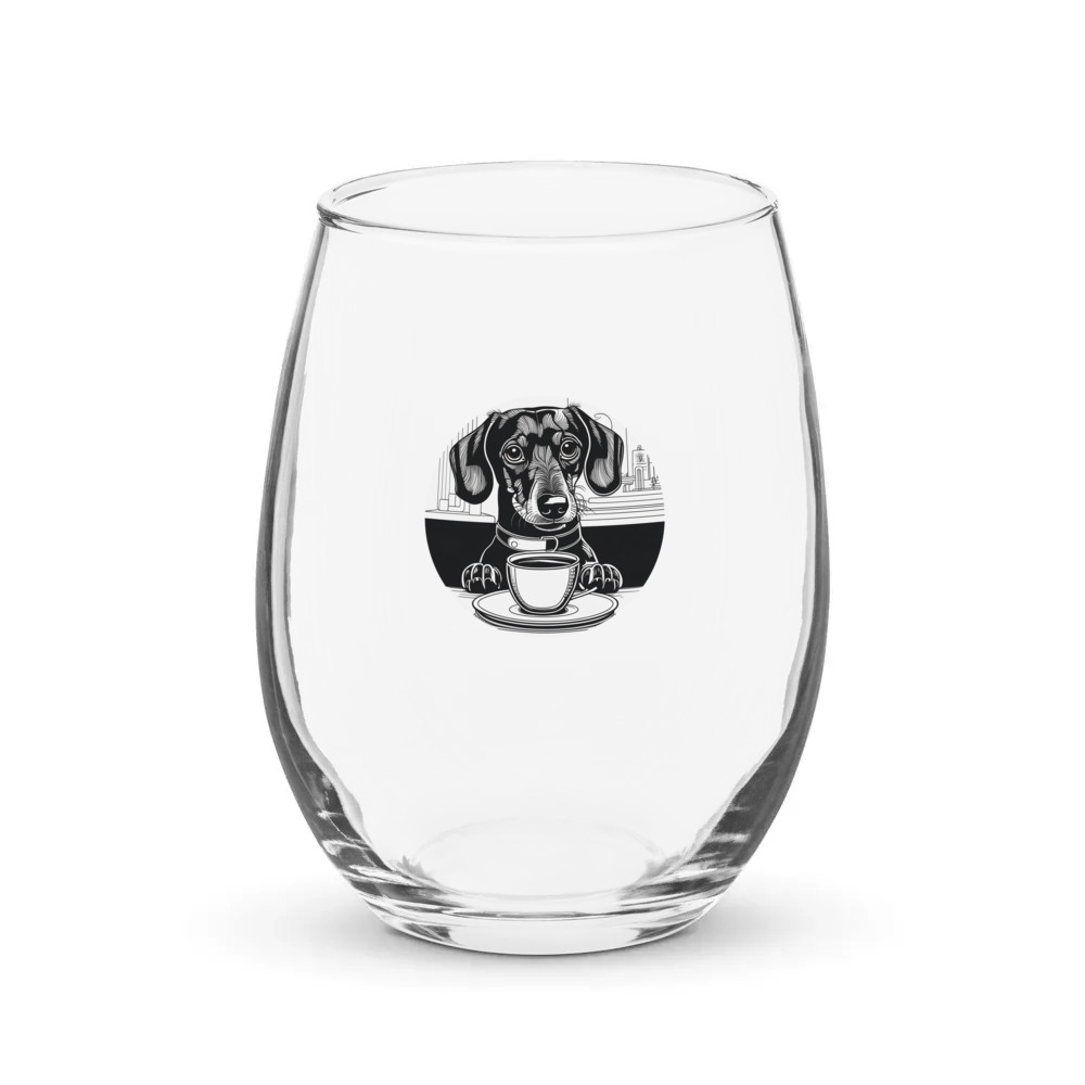 PugMug Custom Black Dachshund Stemless Wine Glass