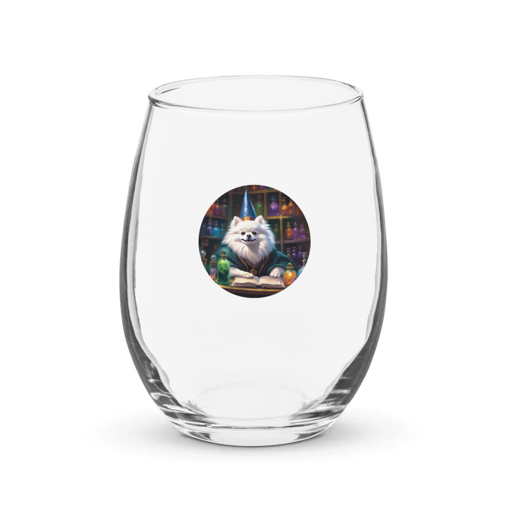PugMug Custom White Pomeranian Stemless Wine Glass