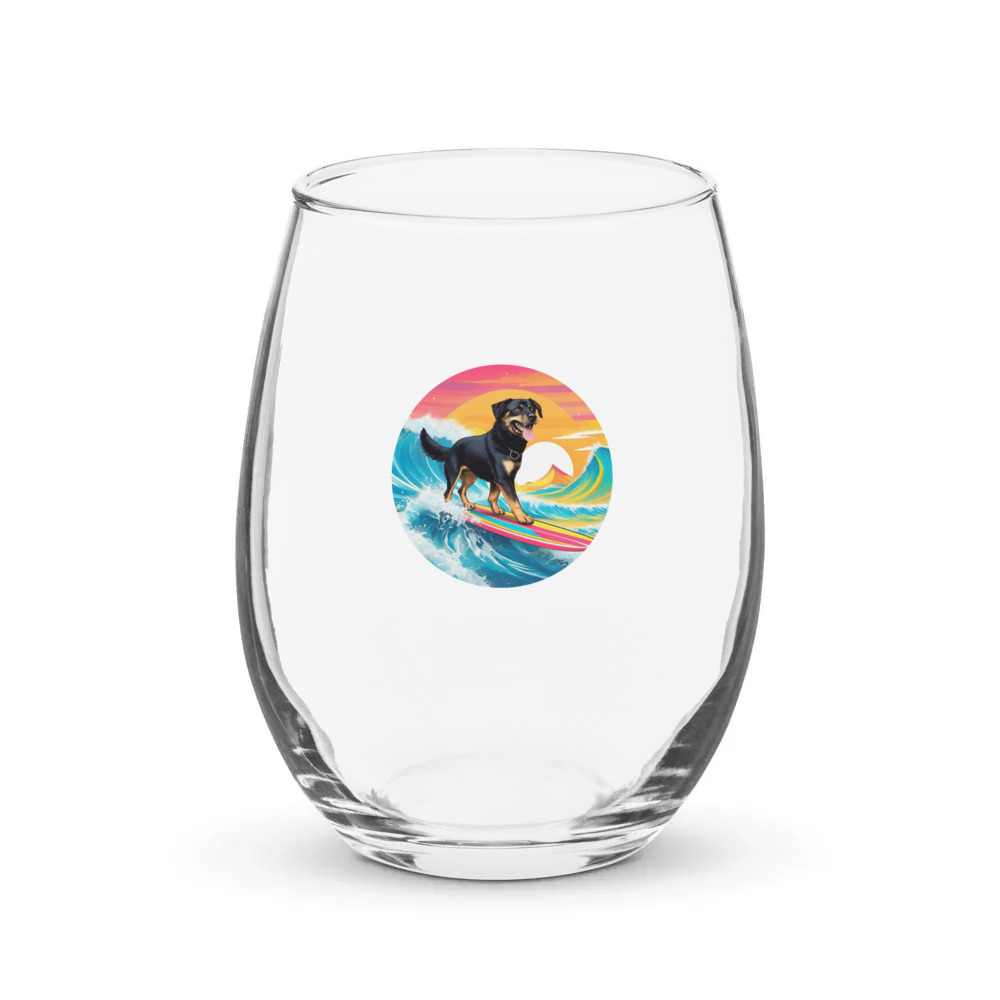PugMug Custom Blue Stemless Wine Glass
