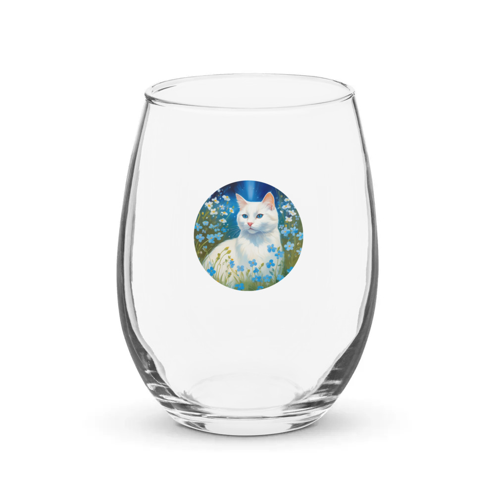 PugMug Custom White Companion Cat Stemless Wine Glass