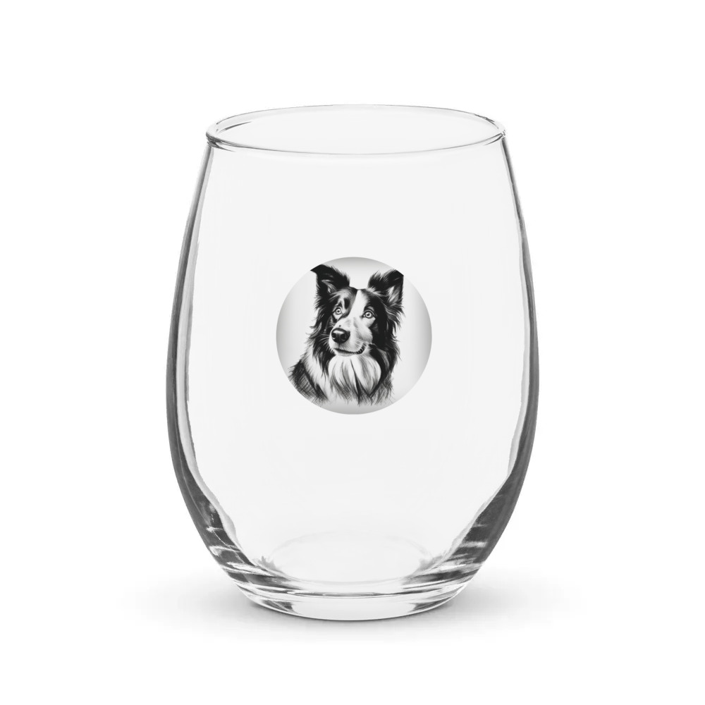 PugMug Custom Border Collie Stemless Wine Glass