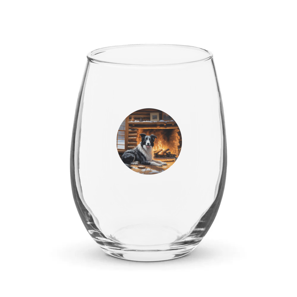 PugMug Custom Border Collie Stemless Wine Glass